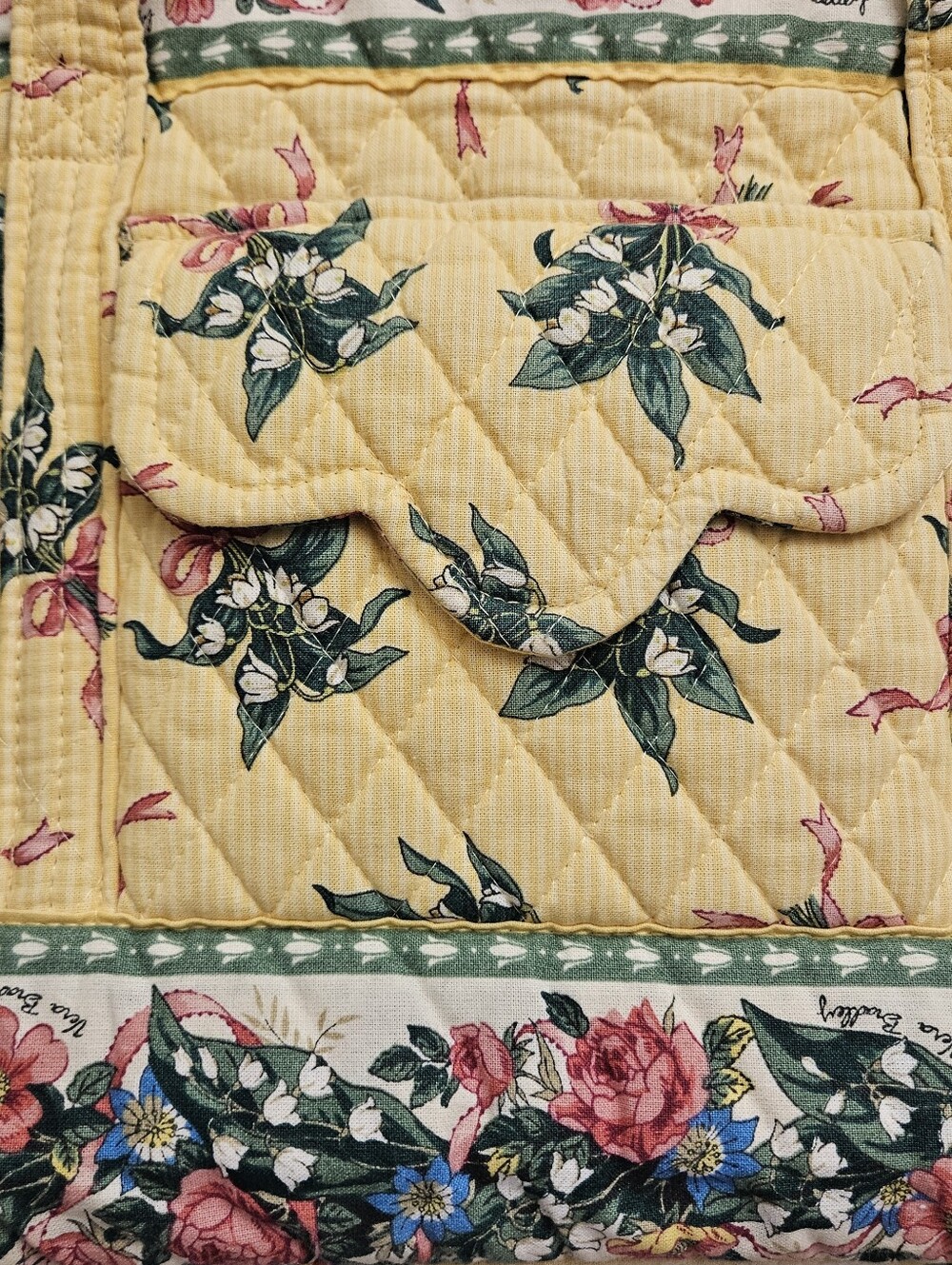 Vera Bradley Villager Hope Lily of the Valley Yellow Quilted Floral Tote Bag Vtg - Picture 5 of 16
